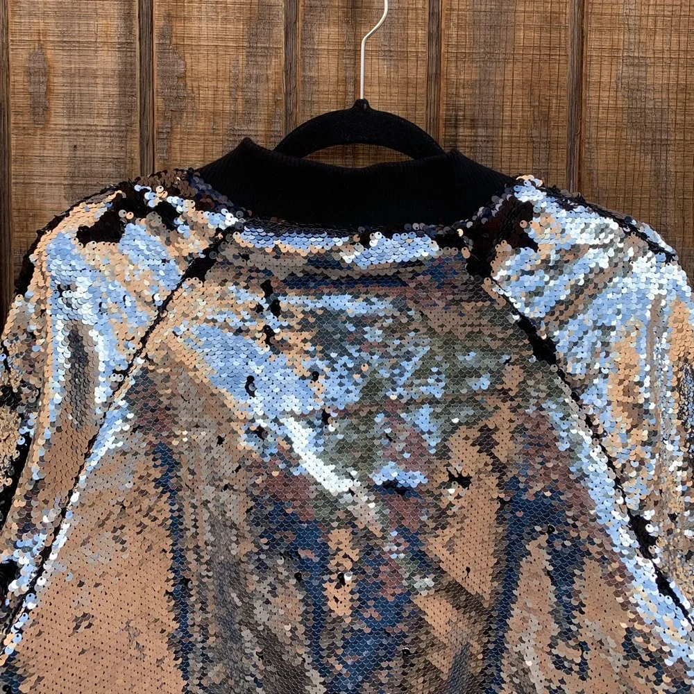 Dolce Cabo Silver & Black Sequins Bomber Jacket